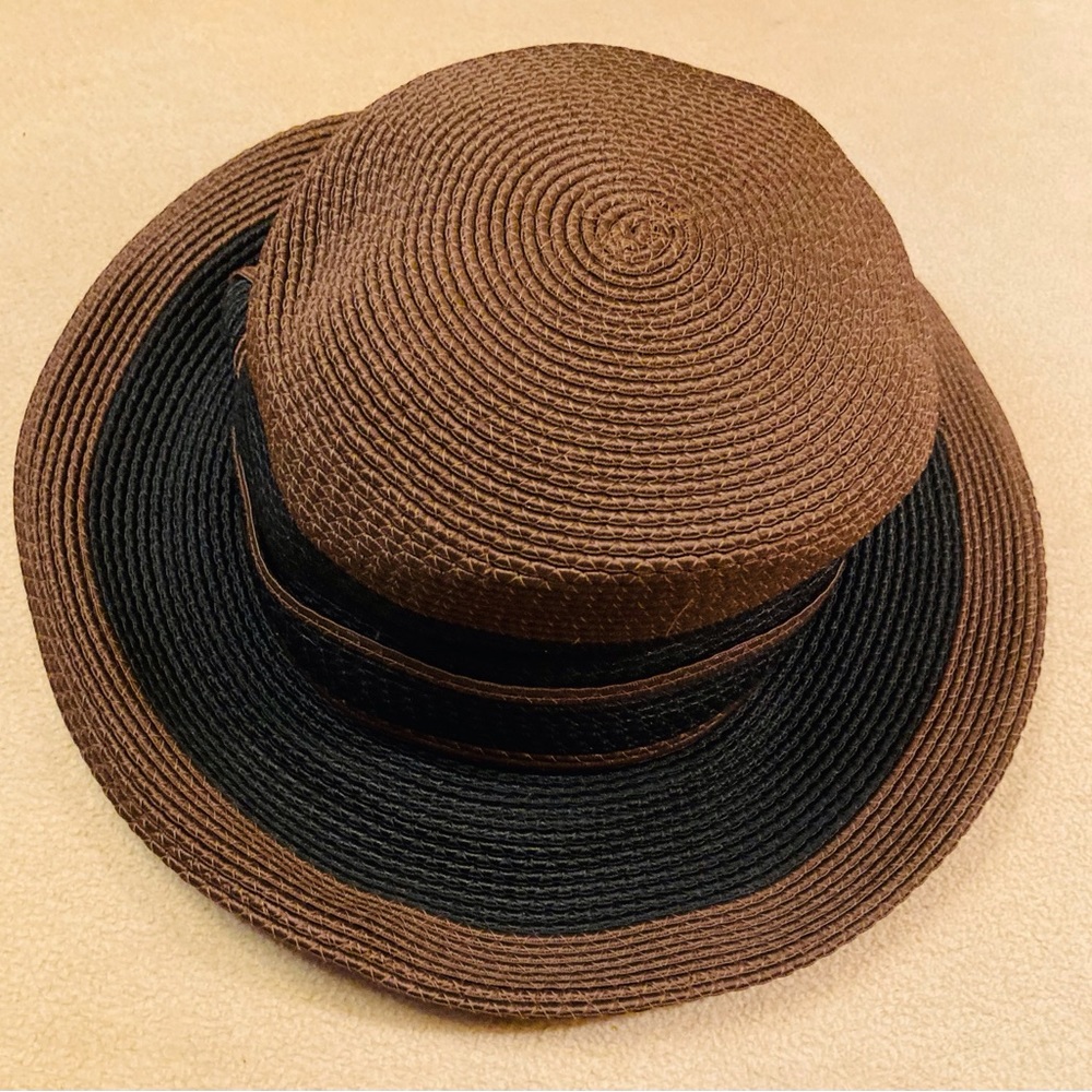 David Cohen brown black straw hat with black brown self material band and knot